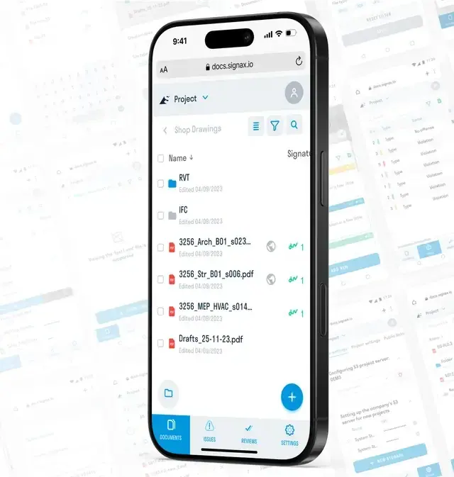 Shop drawing list with approval status on mobile