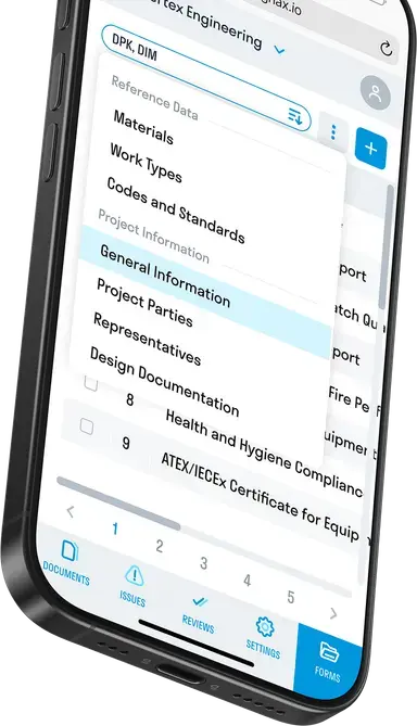 Form catalog and project information in the SIGNAX FORMS mobile app